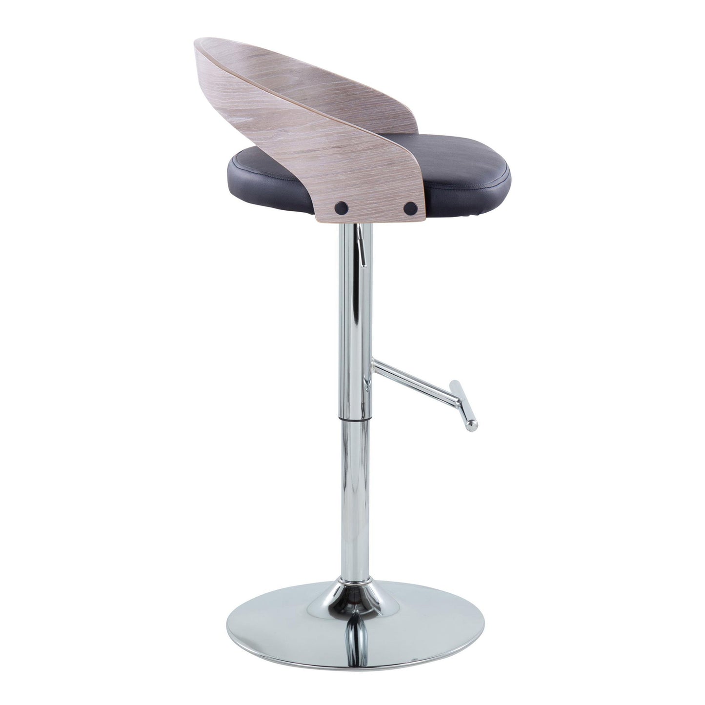 Grotto - Contemporary Adjustable Height Barstool With Swivel With Straight T Footrest (Set of 2) - Chrome / Light Gray / Black