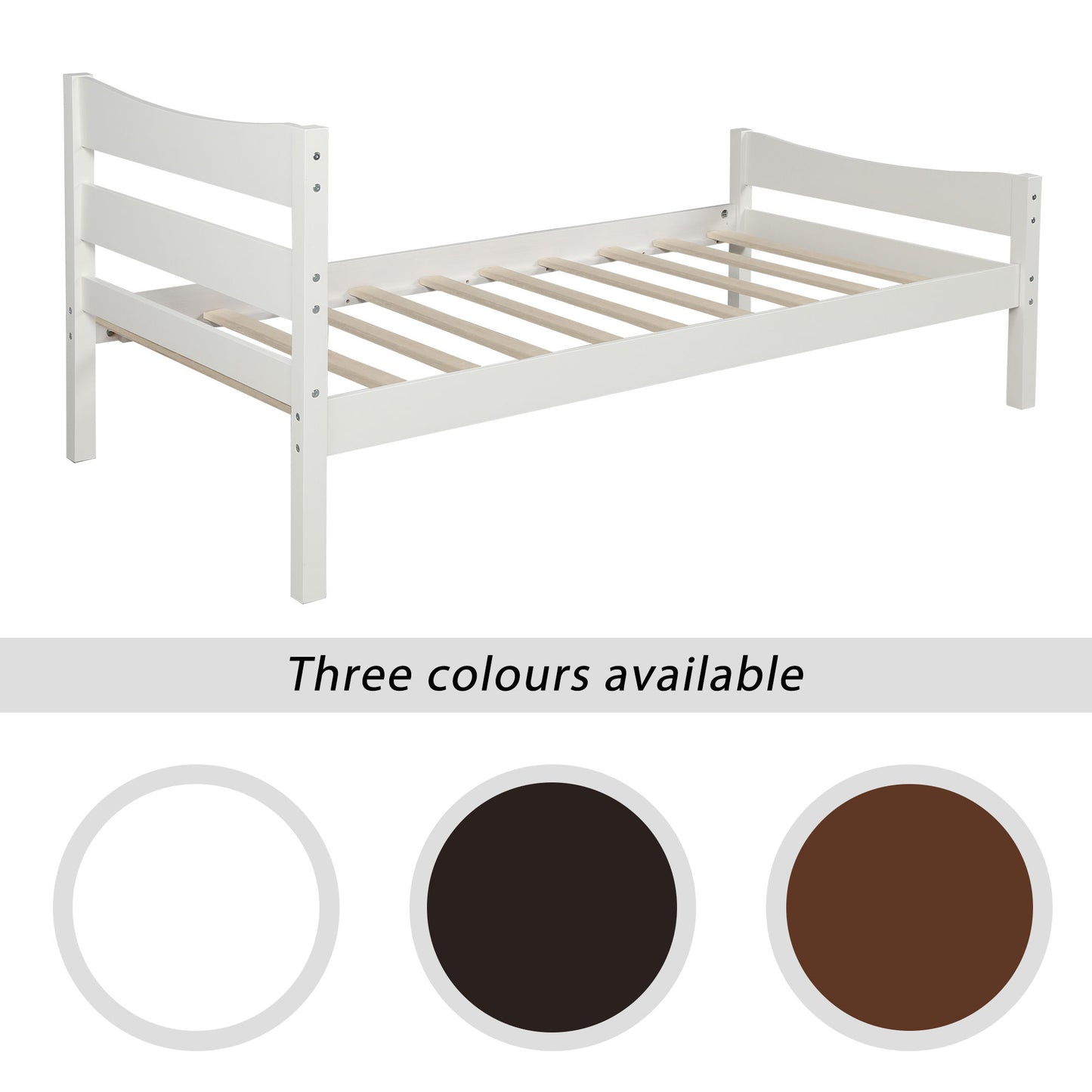 Twin Size Platform Bed With Headboard And Slat Support - White