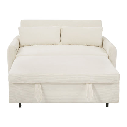 Pull Out Sofa Bed Convertible Couch 2 Seat Loveseat Sofa Modern Sleeper Sofa With 2 Throw Pillows And USB Ports For Living Room - Beige
