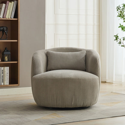 Upholstered Metal Base 360 Degree Swivel Barrel Soft Chair With Pillow, For Club, Living Room, Bedroom, Office As Well As Reading Armchair - Light Gray