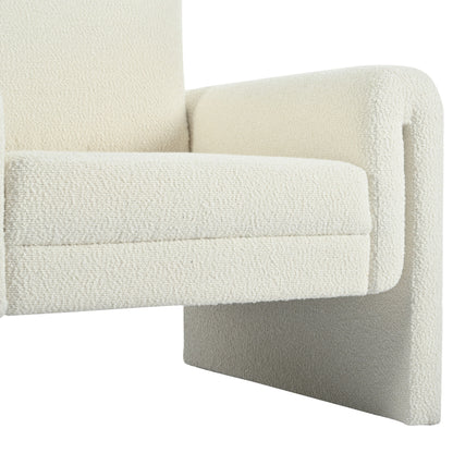 Modern Boucle Upholstered Accent Chair Luxurious Comfort & Sturdy Support, Solid Wood Frame - Ivory