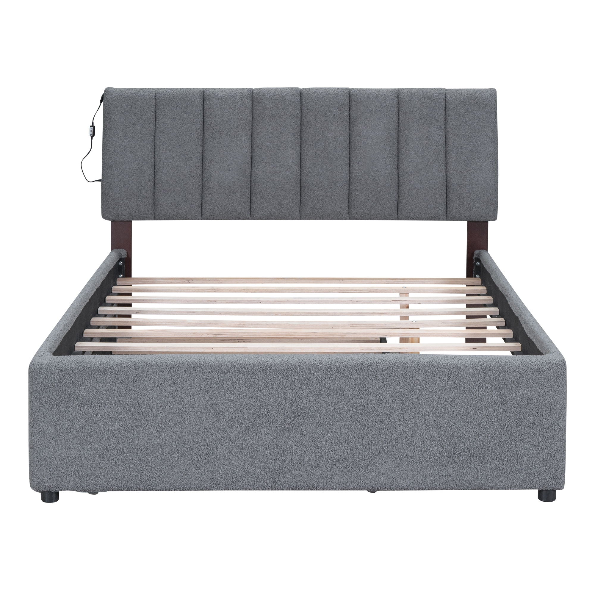 Full Size Upholstered Platform Bed With Twin Size Trundle - Gray