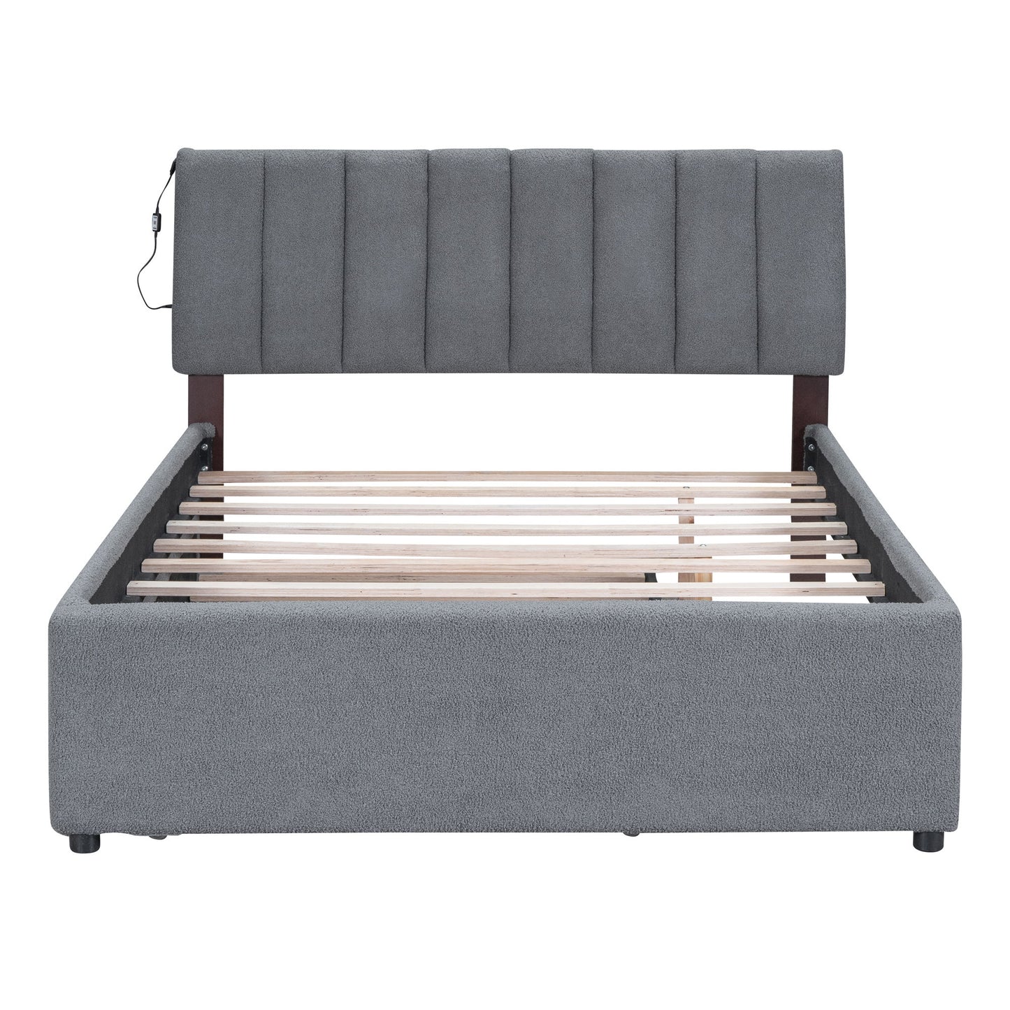 Full Size Upholstered Platform Bed With Twin Size Trundle - Gray
