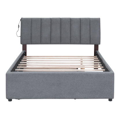 Full Size Upholstered Platform Bed With Twin Size Trundle - Gray