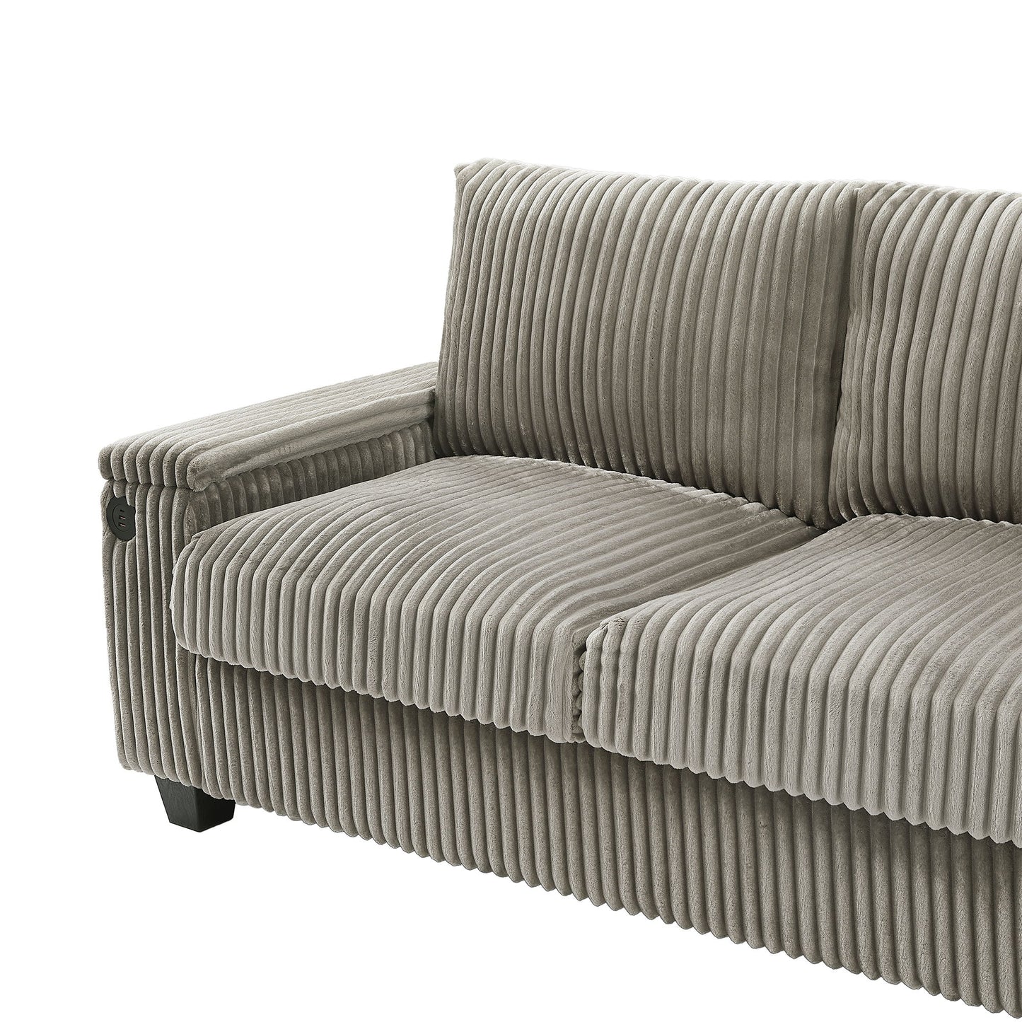 Modern 4 Seater Corduroy Sofa Couch With USB Ports, Hidden Storage Arms, And Flip Top Cup Holders - Brown - Brown