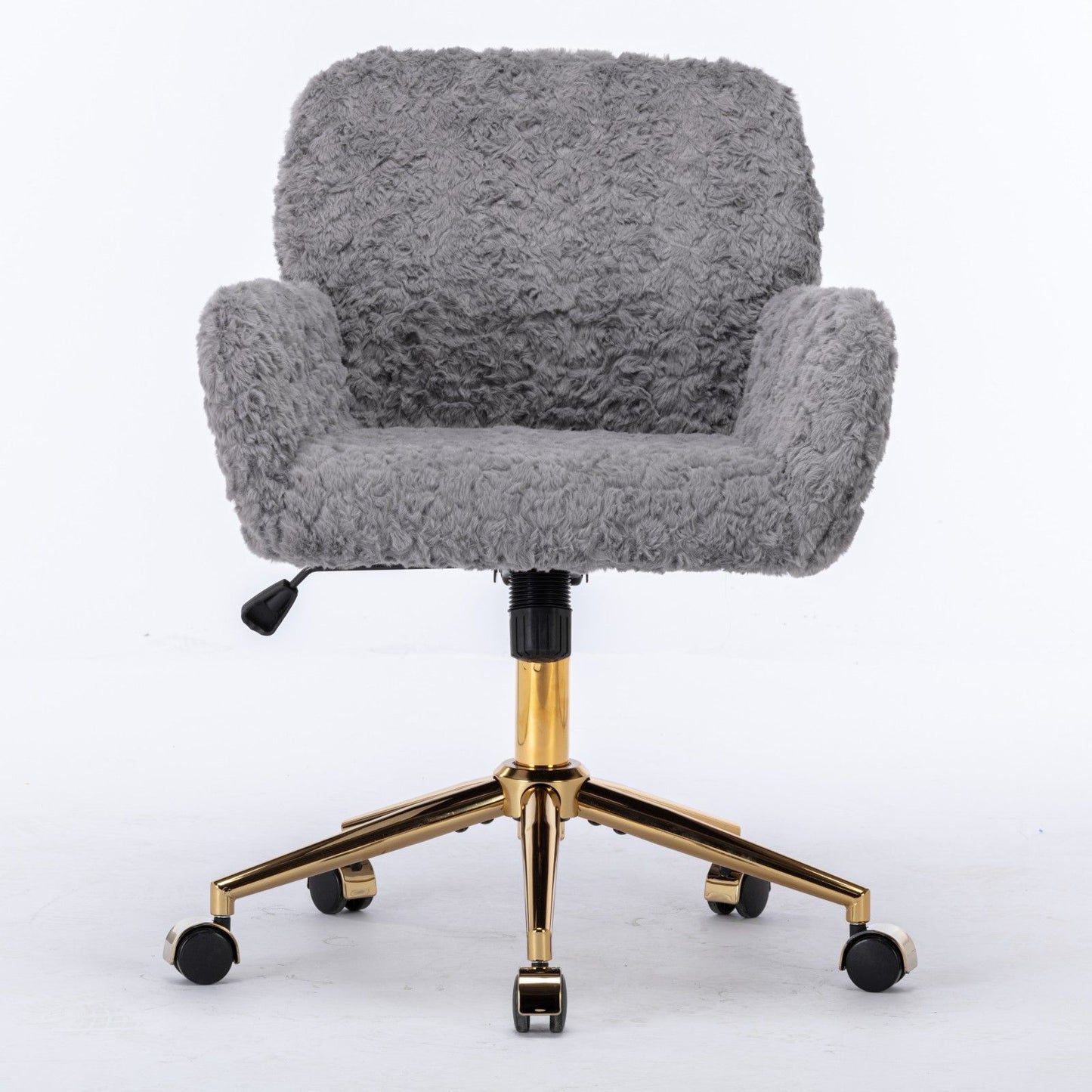 Office Chair, Artificial Rabbit Hair Home Office Chair With Golden Metal Base, Adjustable Desk Chair Swivel Office Chair, Vanity Chair - Gray