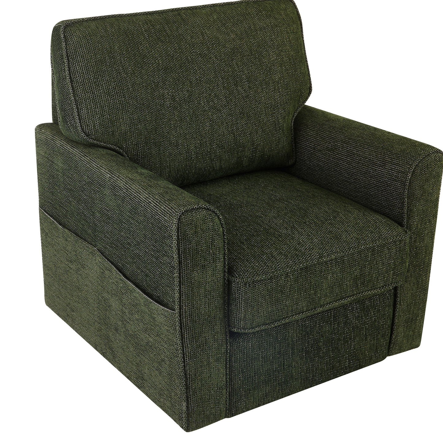 360ÔøΩÔøΩ Swivel Chair Accent Barrel Armchair With Side Pockets, Chenille Upholstery, Compact Size - Green