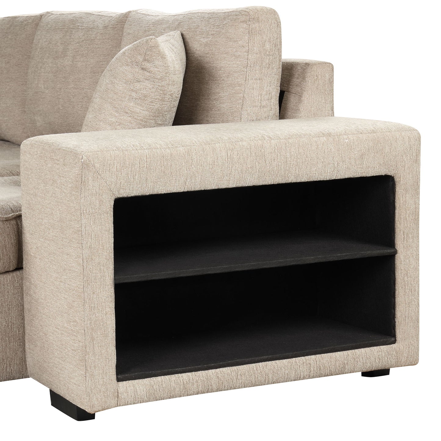 Modern L-Shape 3 Seat Reversible Sectional Couch, Pull Out Sleeper Sofa With Storage Chaise And 2 Stools For Living Room Furniture Set - Cream