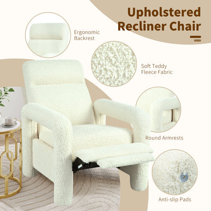 Push Back Recliner Armchair Upholstered Single Sofa With Adjustable Backrest For Living Room - Beige