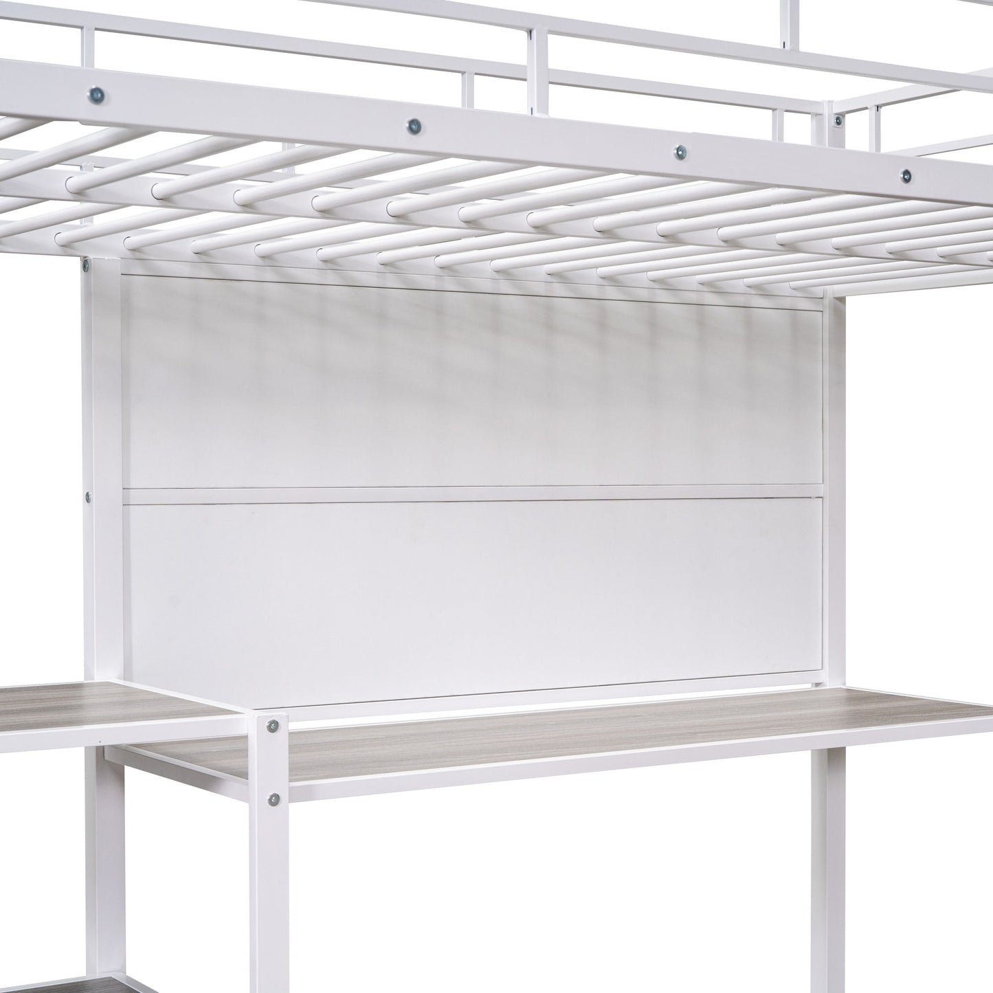 Twin Size Loft Bed With Desk And Whiteboard, Loft Bed With 3 Shelves And Ladder - White