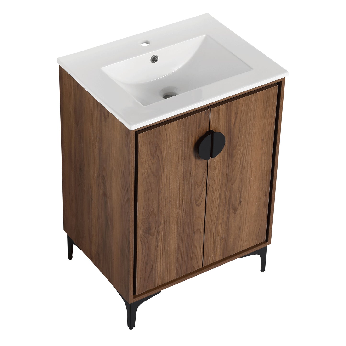 Modern 24'' Bathroom Vanity With Top Sink Storage Cabinet - Brown