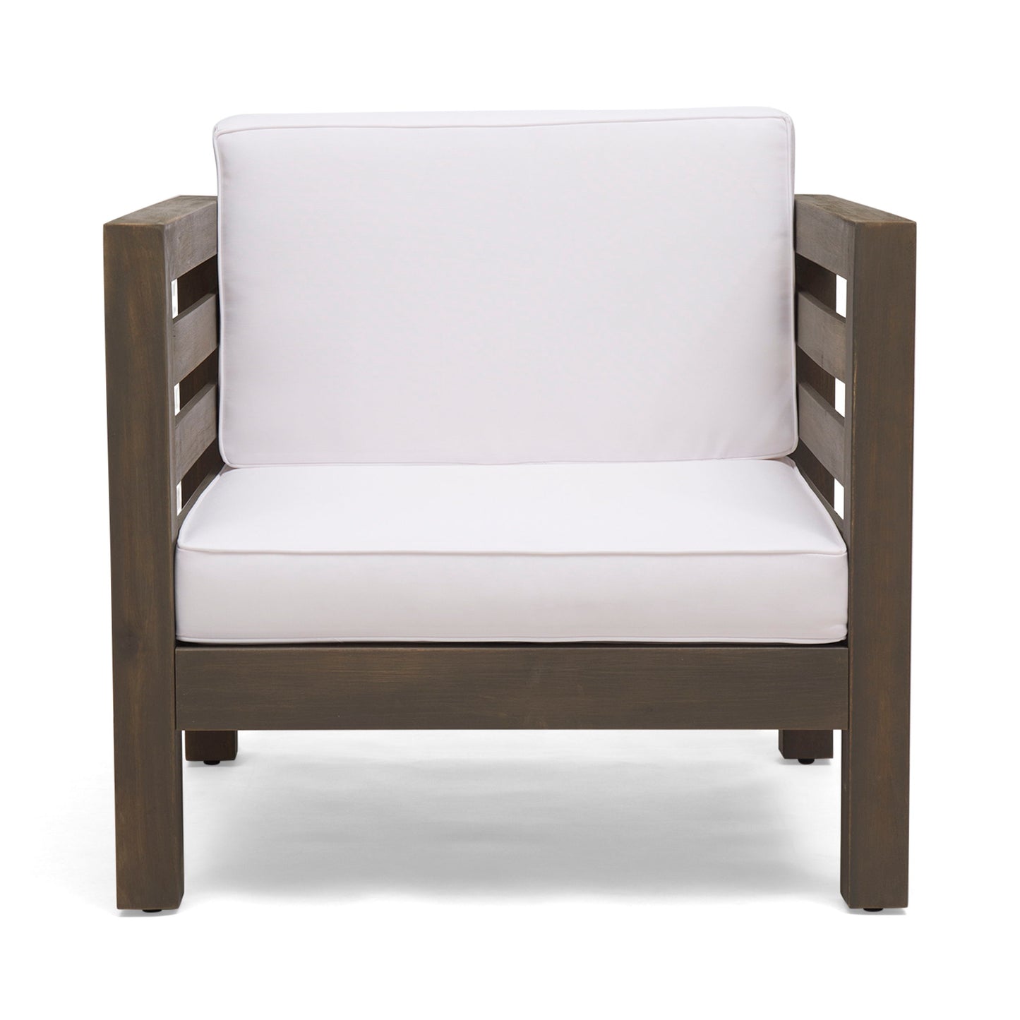 Outdoor Club Chair, Acacia Wood Patio Chair With Fabric Cushion For Backyard, Garden Or Porch - Gray / White