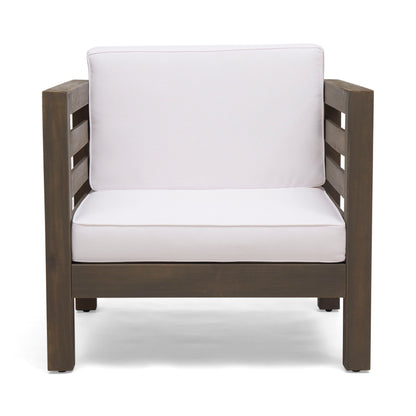 Outdoor Club Chair, Acacia Wood Patio Chair With Fabric Cushion For Backyard, Garden Or Porch - Gray / White