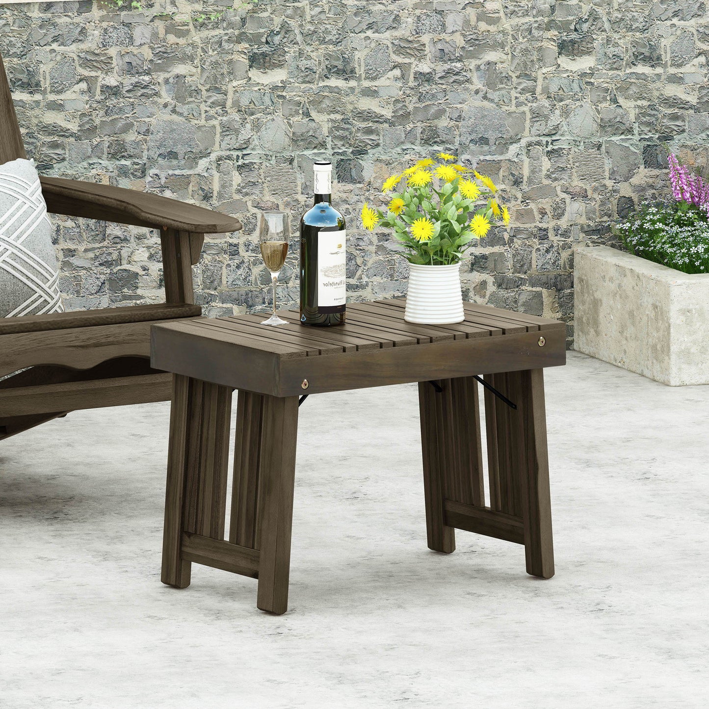 Temptation - Outdoor Foldable Side Table With Slat Design - Gray