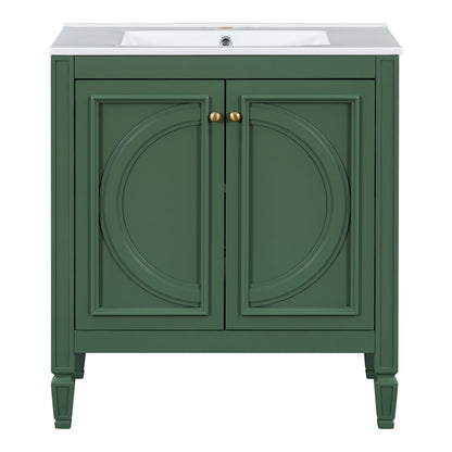 30" Bathroom Vanity With Sink, 2 Doors With Shelf, Soft Close Door Hinges, Vintage Style - Green