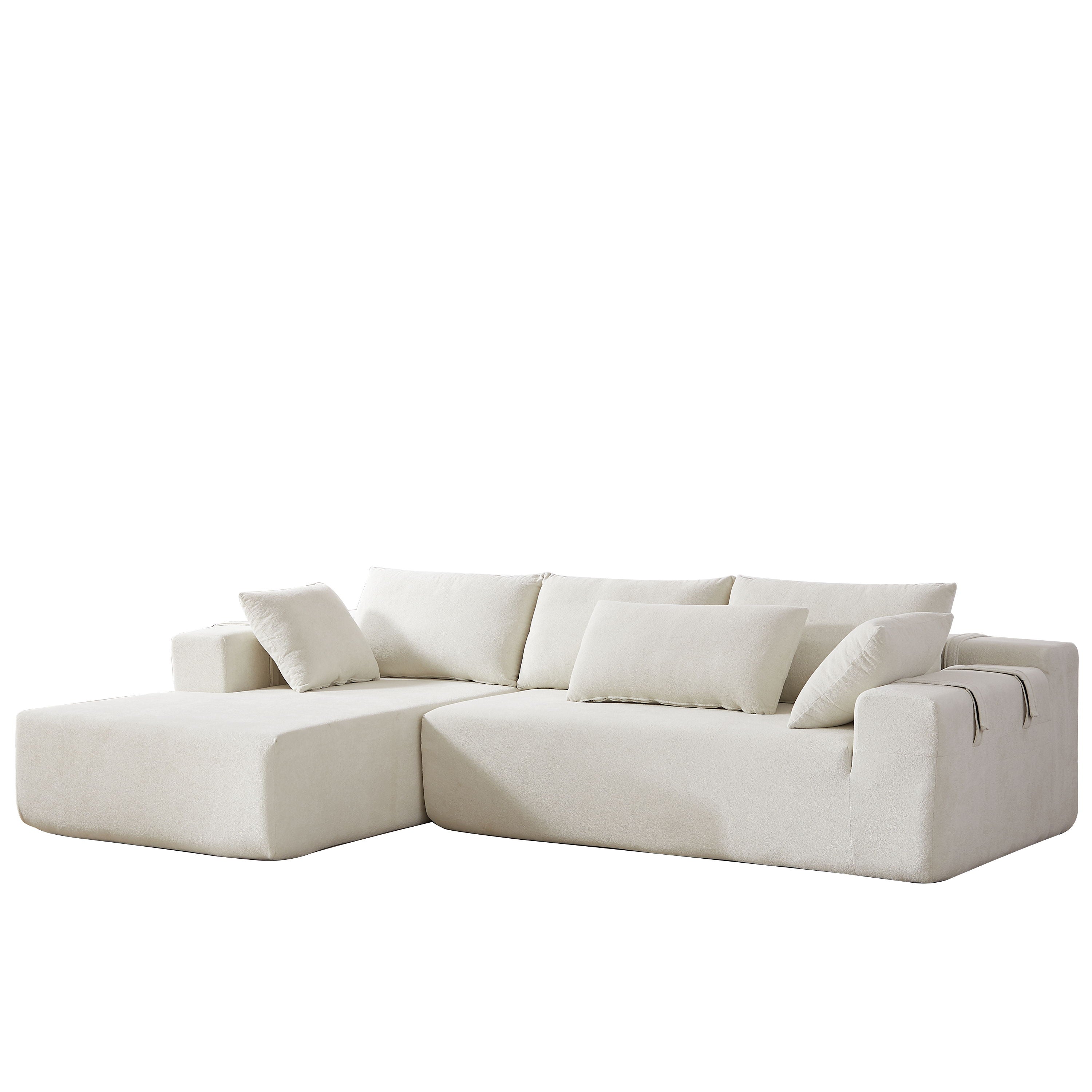 Modern Chenille Upholstered Sectional Sofa Couch Set, Modular L Shaped Sectional Living Room Sofa Set With 6 Pillows, Free Combination - Beige