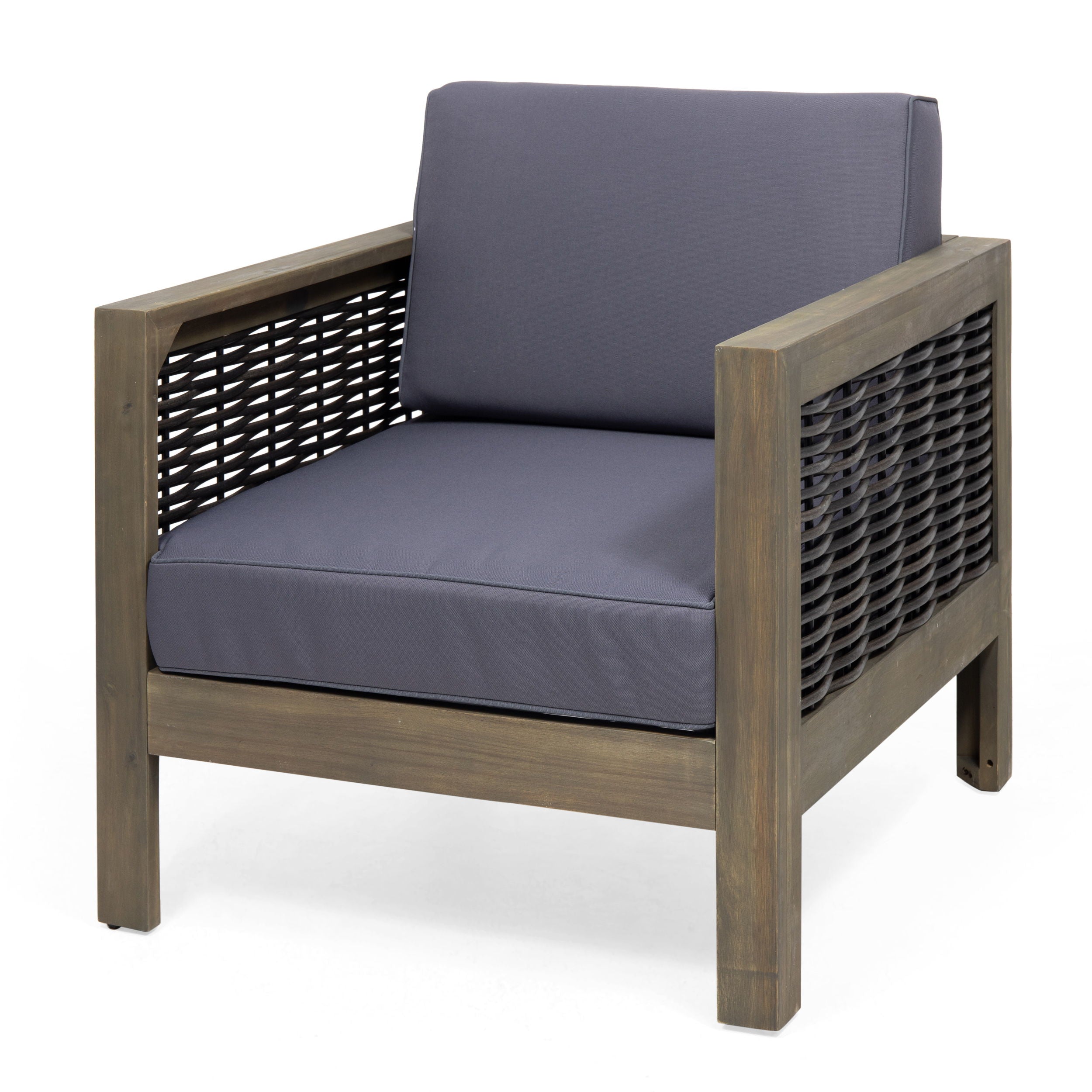 Outdoor Club Chair With Wicker Accents And Water Resistant Cushions - Gray