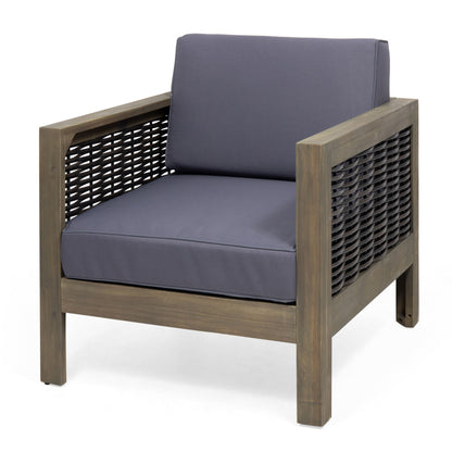 Outdoor Club Chair With Wicker Accents And Water Resistant Cushions - Gray
