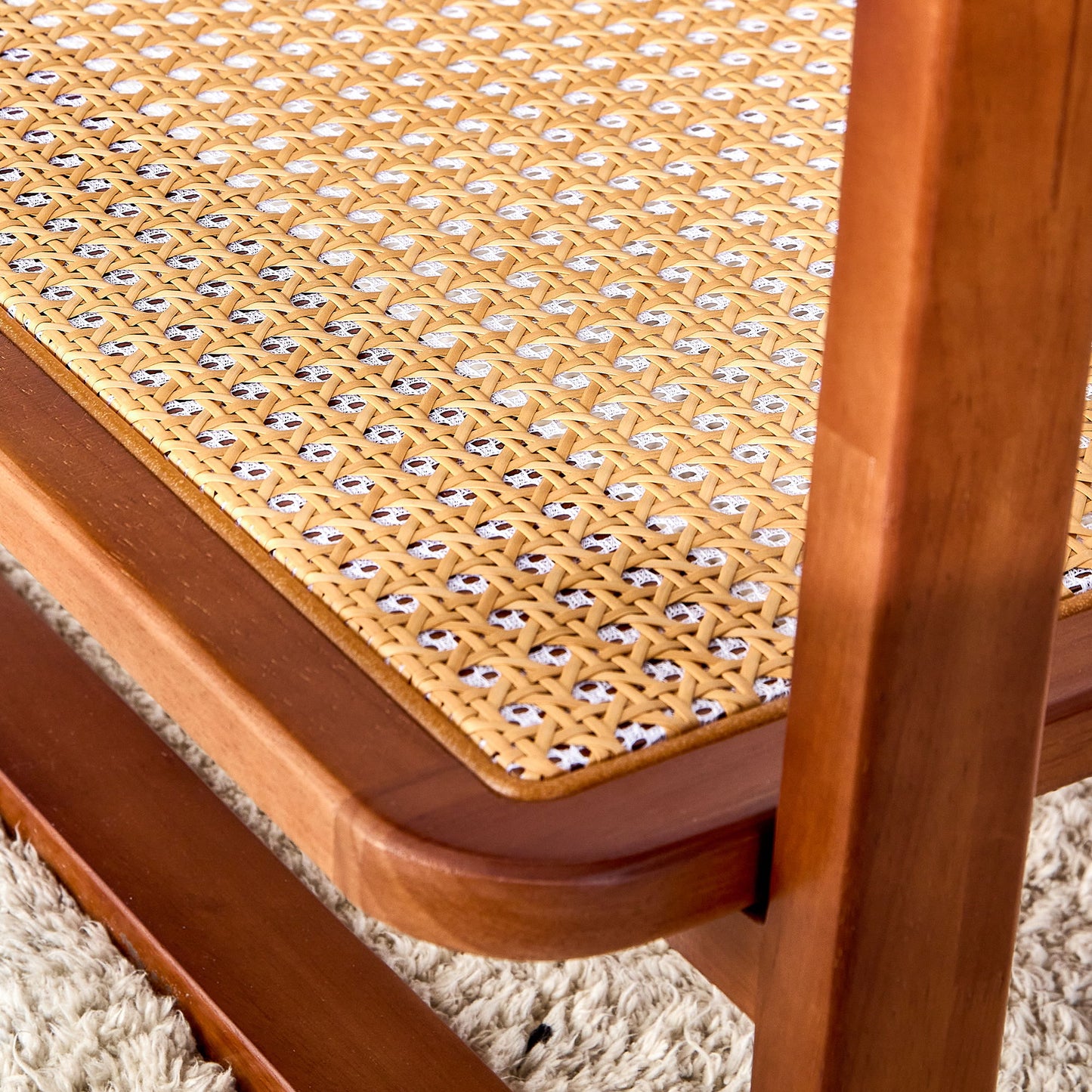 Modern Simple Rectangle Double Layer Solid Wood Glass Desktop Tea Table Rattan Woven Chinese Side Table Small Rectangle Table - Natural Wood