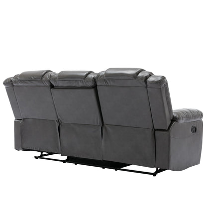 3 Seater Home Theater Recliner Manual Recliner Chair With Two Built-In Cup Holders For Living Room - Gray