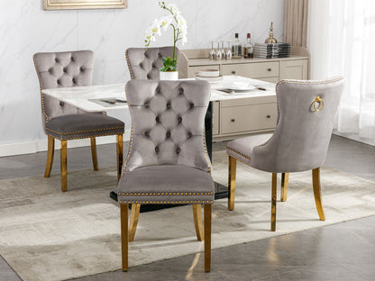 Nikki - Modern, High-End Tufted Solid Wood Contemporary Velvet Upholstered Dining Chair With Golden Stainless Steel Plating Legs, Nailhead Trim (Set of 2) - Gray / Gold