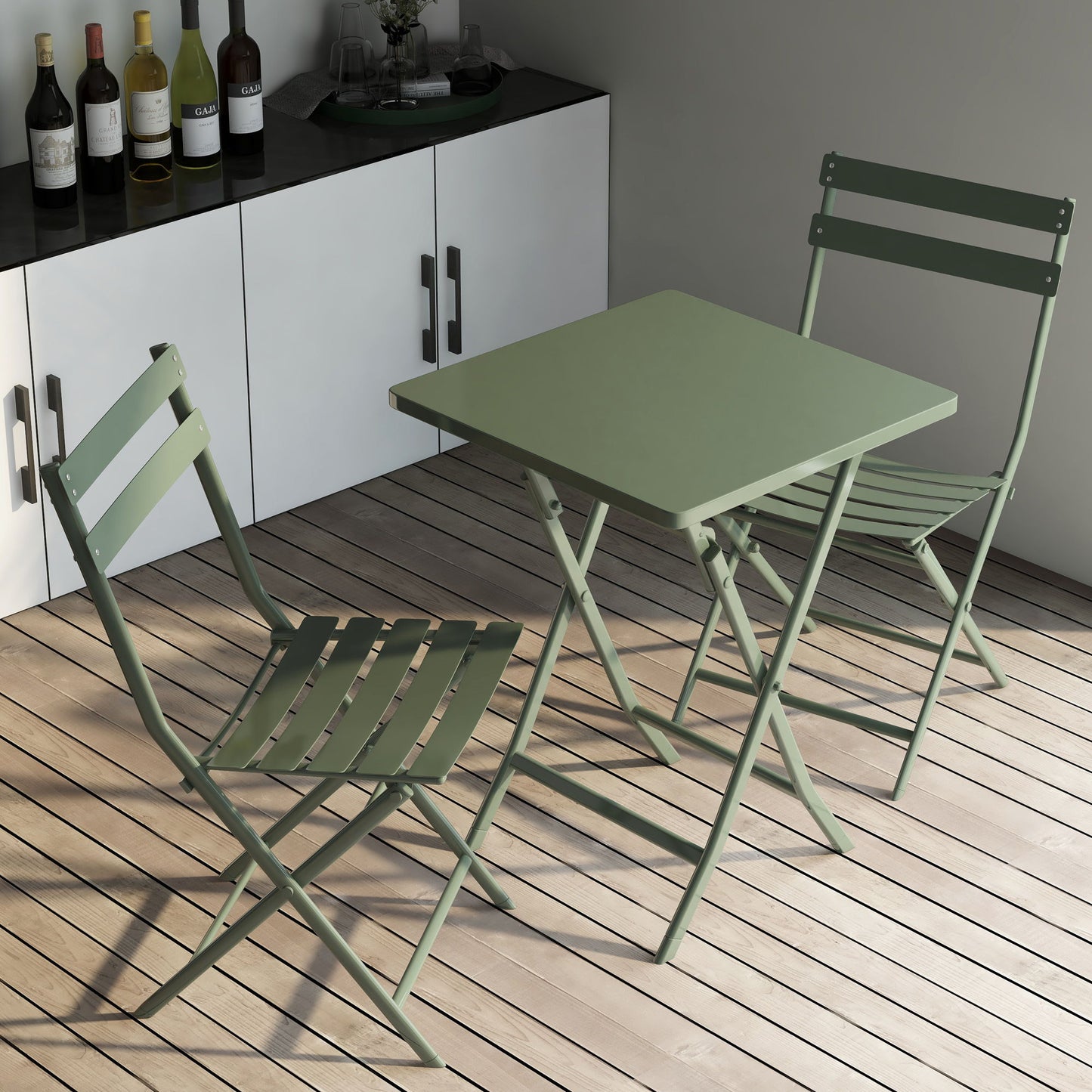 3 Piece Patio Bistro Set Of Foldable Squaretable And Chairs - Dark Green