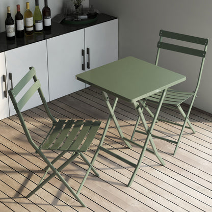 3 Piece Patio Bistro Set Of Foldable Squaretable And Chairs - Dark Green