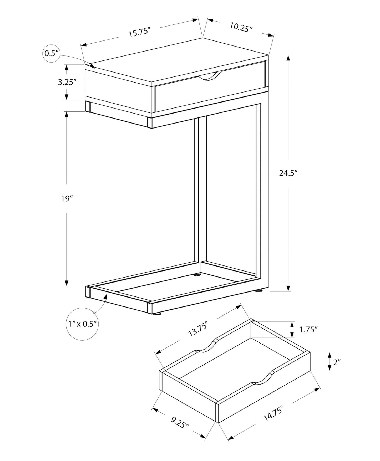 Accent Table, C - Shaped, Contemporary - Espresso