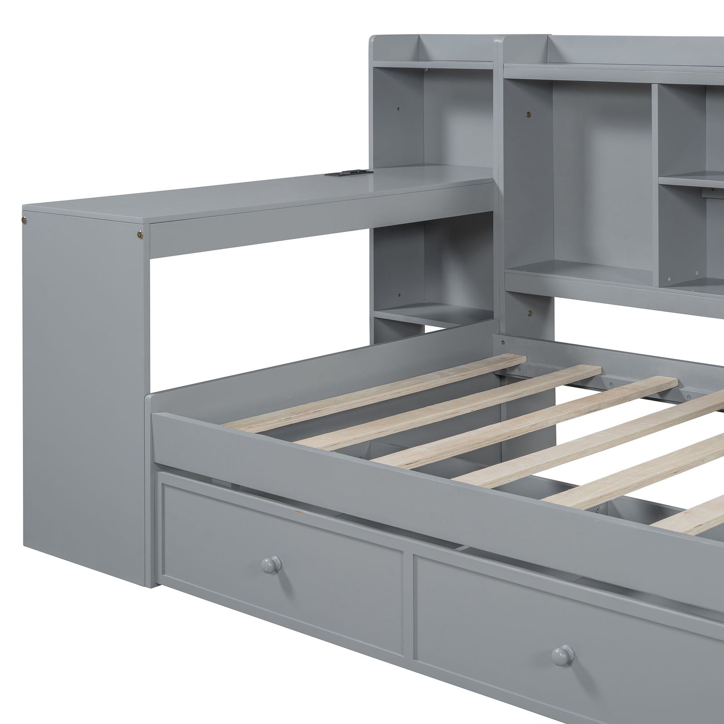 Twin Size Daybed With 3 Drawers USB Ports And Desk - Gray