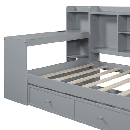 Twin Size Daybed With 3 Drawers USB Ports And Desk - Gray
