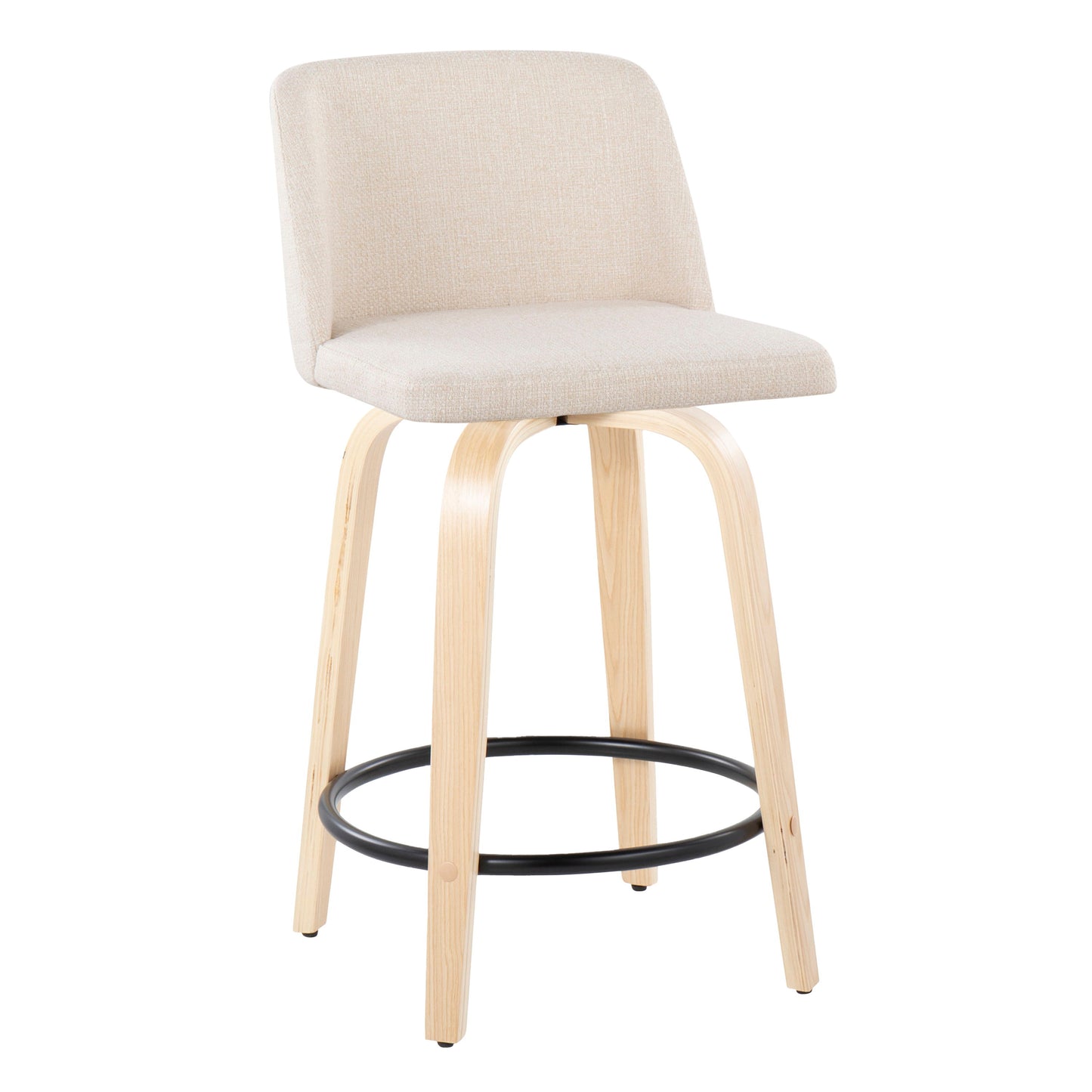 Toriano - Contemporary Fixed Height Counter Stool With Swivel With Round Footrest (Set of 2) - Cream / Natural
