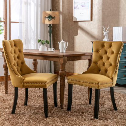 Nikki - Modern, High-End Tufted Solid Wood Contemporary Velvet Upholstered Dining Chair With Wood Legs Nailhead Trim (Set of 2) - Gold