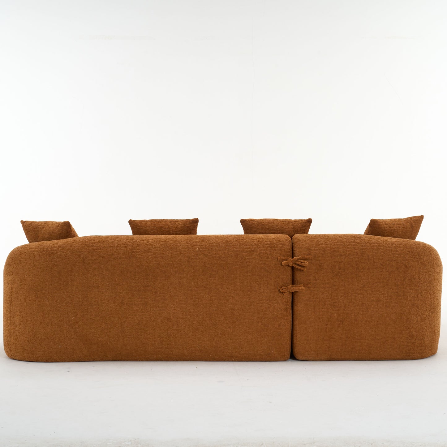 Compression Sofa: Combining Chaise Longue With 3 Seater, Wood Grain Chenille Fabric, Full Sponge Compression Sofa, Combined Sofa With 4 Pillows For Living / Home Furniture / Apartment - Orange