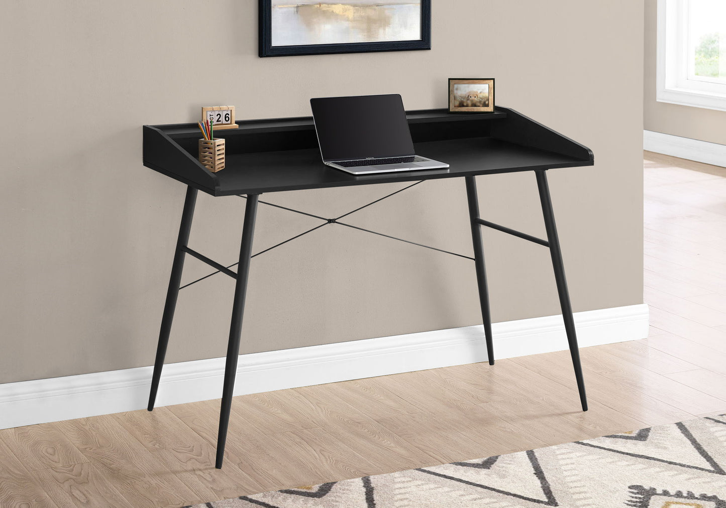 Computer Desk For Home Office, Laptop, Storage Shelves, Contemporary - Black