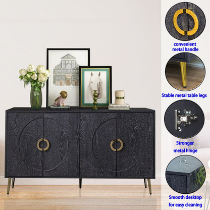 Modern Lacquered 4 Door Wooden Cabinet Sideboard Buffet Server Cabinet Storage Cabinet, For Living Room, Entryway, Hallway, Office, Kitchen And Dining Room - Distressed Black