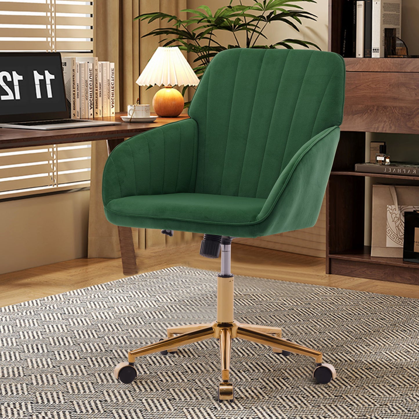 Adjustable Office Chair, Ergonomic Swivel Chair, Backrest Seat, Comfortable For Long Sitting - Green