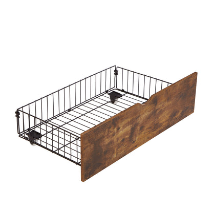 Queen Size Modern Metal Platform Bed Frame With Wooden Headboard And Footboard, USB Charging Station, LED Lights, And 2 Drawers, No Box Spring Needed - Brown / Black