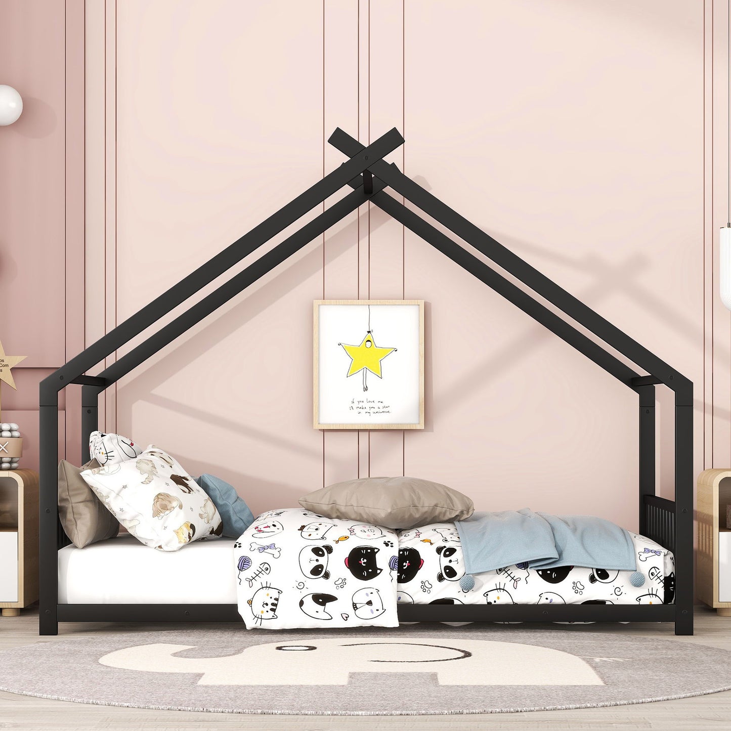 Twin Size House Bed - Black