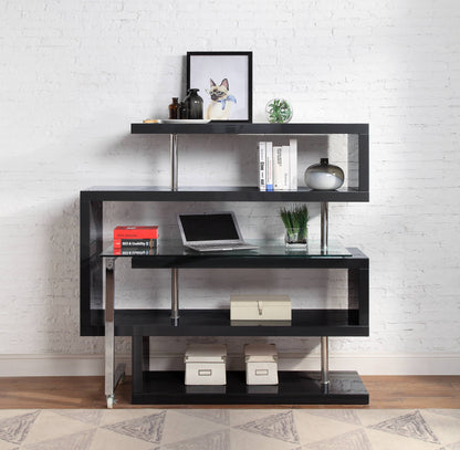 Buck II - Clear Glass, Chrome High Gloss Writing Desk With Shelf - Black