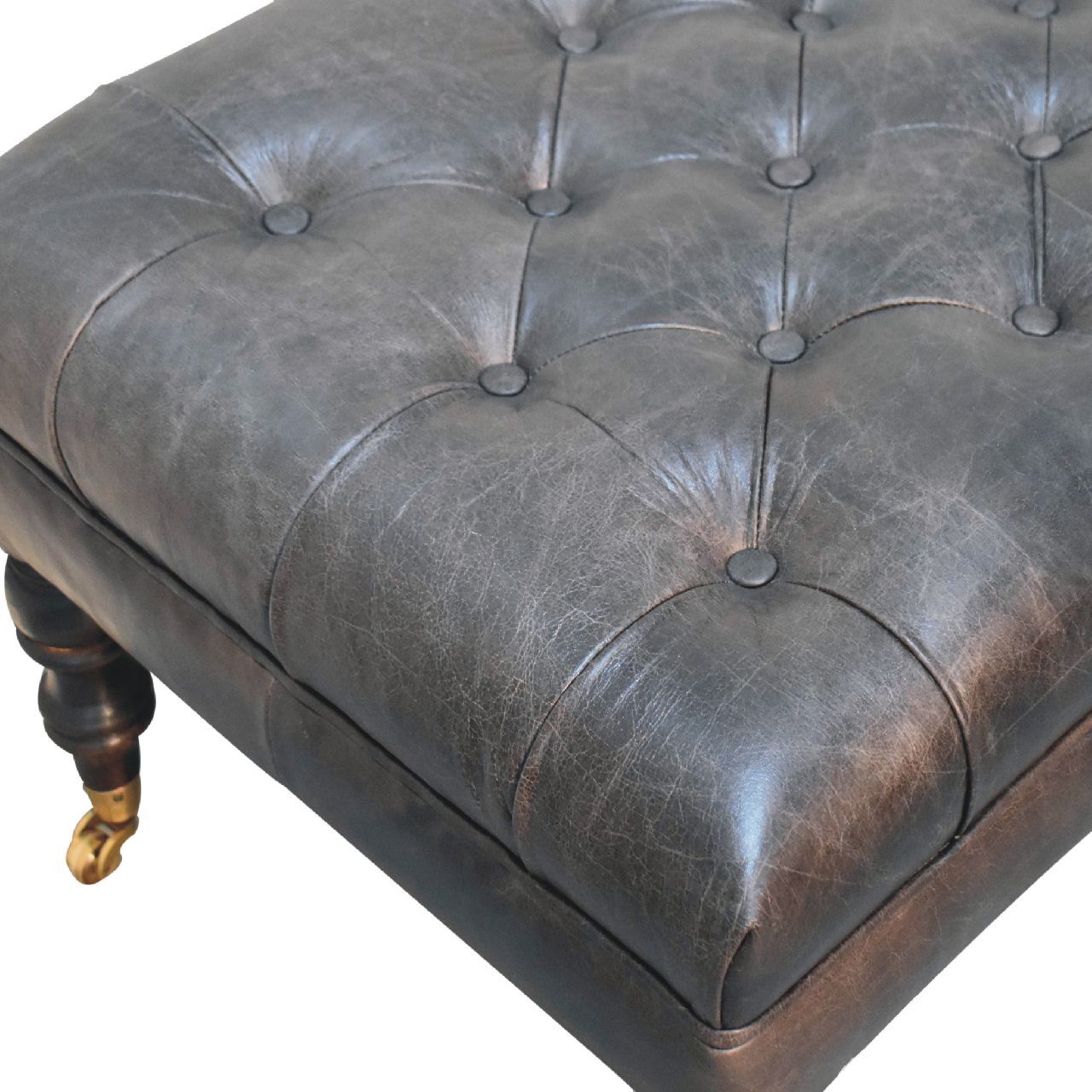Buffalo - Leather Ottoman With Castor Legs - Black