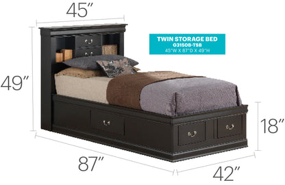 Louis Phillipe - Twin Storage Bed - Black