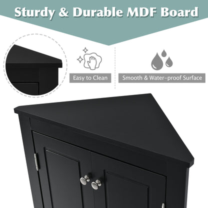 Triangle Bathroom Storage Cabinet With Adjustable Shelves, Freestanding Floor Cabinet For Home Kitchen - Black