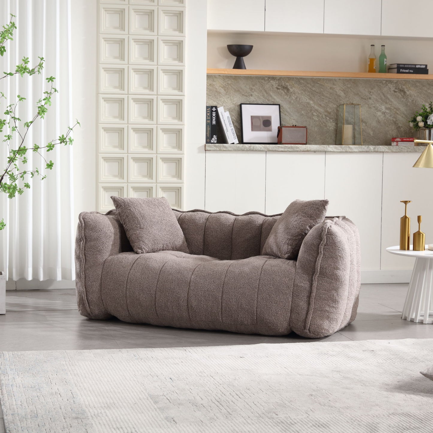 Soft Beanbag Chair With High Resilience Foam Core For Two People - Brown