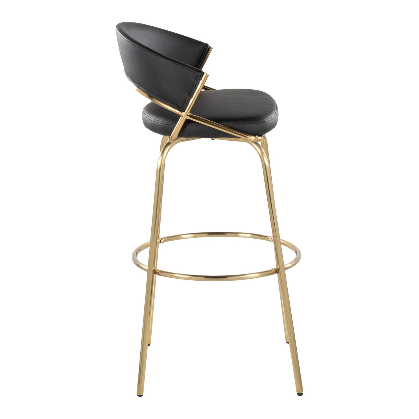 Jie - Fixed Height Contemporary Barstool With Swivel With Round Footrest (Set of 2) - Gold / Black