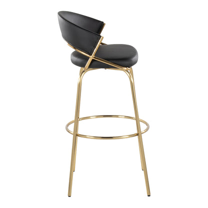 Jie - Fixed Height Contemporary Barstool With Swivel With Round Footrest (Set of 2) - Gold / Black