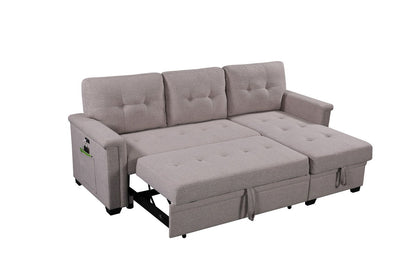 Ashlyn - Reversible Sleeper Sectional Sofa With Storage Chaise, USB Charging Ports And Pocket - Light Gray