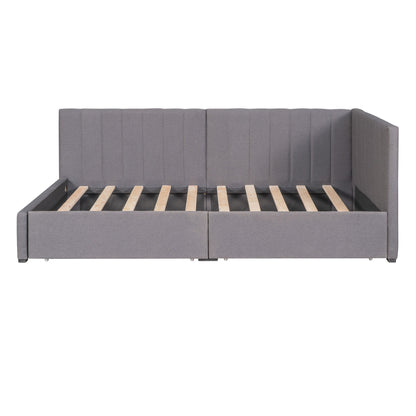 Twin Size Upholstered Daybed With 2 Storage Drawers, Sofa Bed Frame No Box Spring Needed - Gray