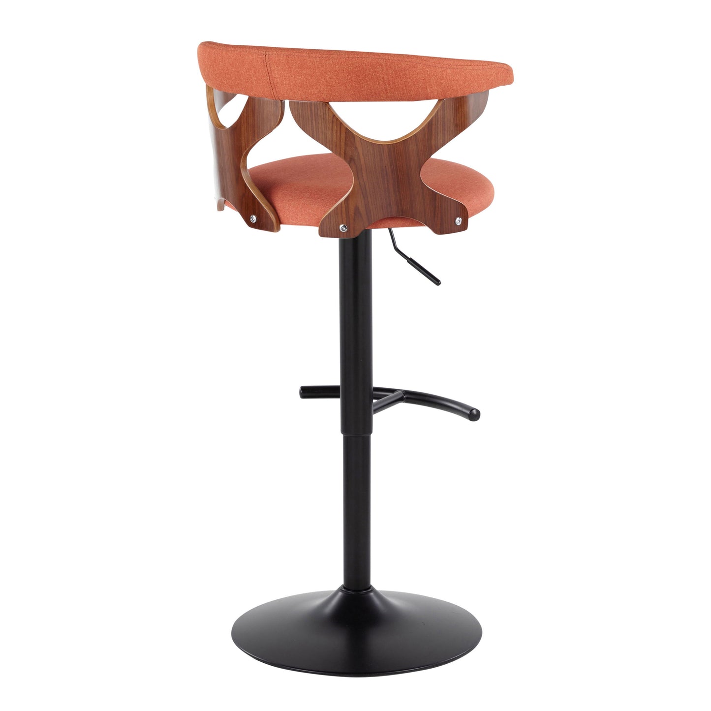 Gardenia - Contemporary Adjustable Barstool With Swivel With Rounded T Footrest (Set of 2) - Black / Walnut / Orange