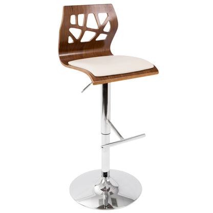 Folia - Mid-Century Modern Adjustable Barstool With Swivel With Straight T Footrest (Set of 3) - Chrome / Walnut / Cream