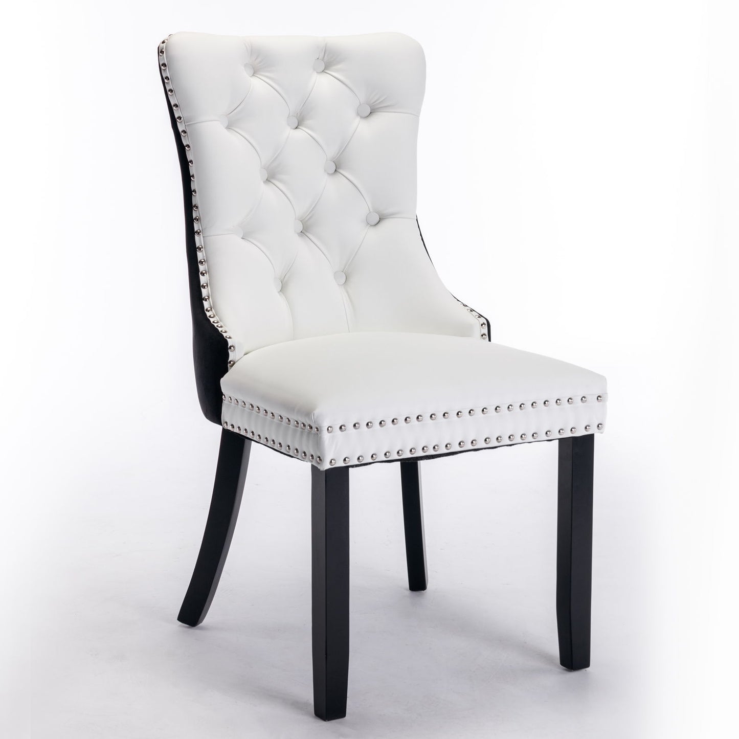 Nikki - Modern, High-End Tufted Solid Wood Contemporary And Velvet Upholstered Dining Chair With Wood Legs Nailhead Trim (Set of 2) - White / Black